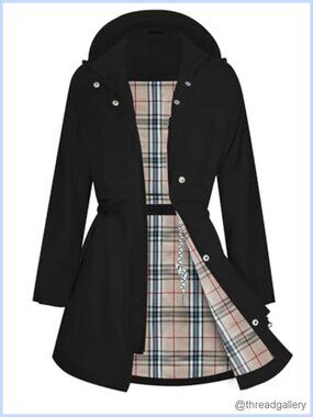 Women's Waterproof Breathable Rain Jacket with Hood Midi Windbreaker Raincoat